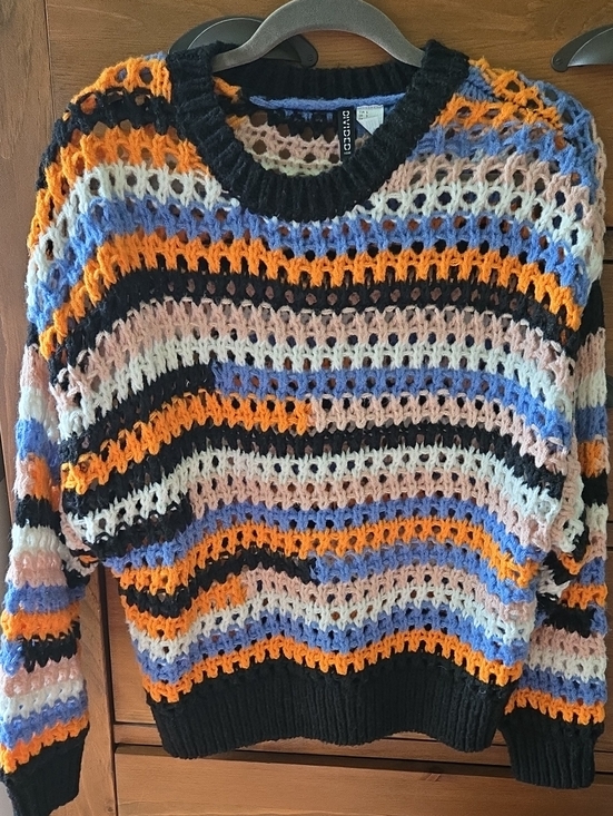 H&M Sweaters - H&M Open-Knit Striped Crewneck Sweater - S